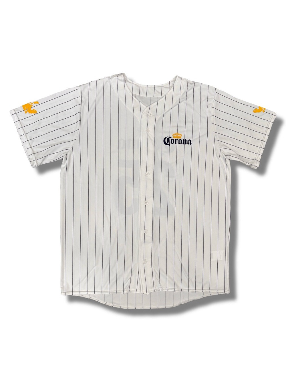 Corona Extra White Pinstripe Baseball Jersey
Shirt #25 Breweriana Cinco De Mayo